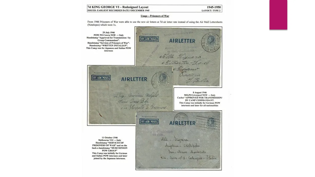 7d AUSTRALIAN AIRLETTERS 1944 -1952 PRESENTED BY - slide 25 of 43