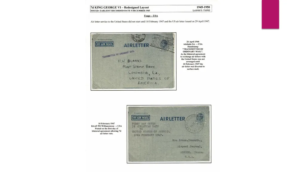 7d AUSTRALIAN AIRLETTERS 1944 -1952 PRESENTED BY - slide 26 of 43