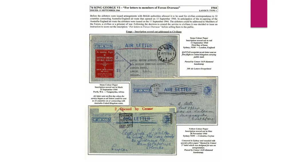 7d AUSTRALIAN AIRLETTERS 1944 -1952 PRESENTED BY - slide 9 of 43
