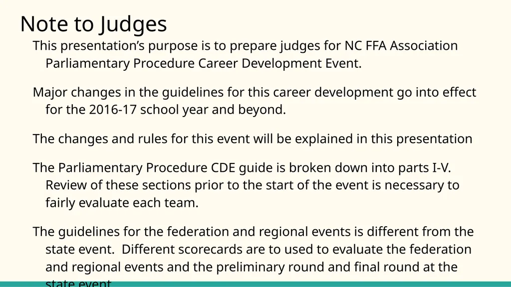 Parliamentary Procedure Guide for FFA Judges Note - slide 2 of 29