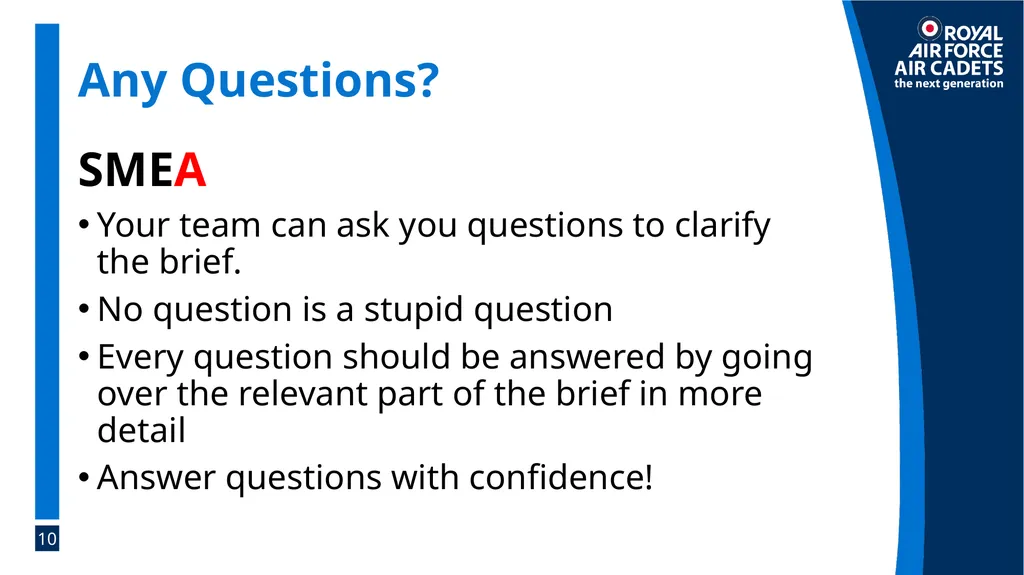 Foundation Leadership: Blue Badge The SMEAC Brief - slide 10 of 31