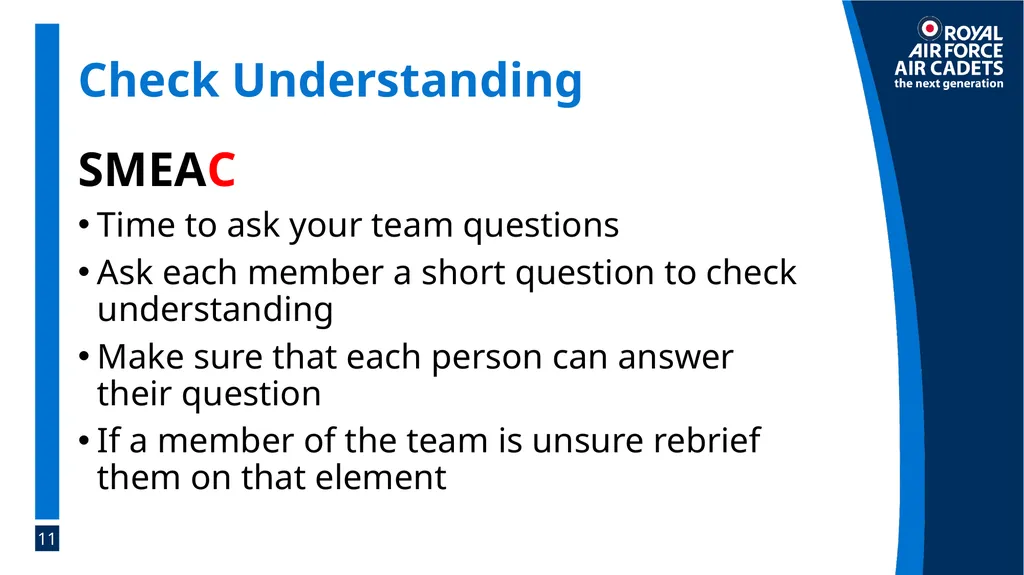 Foundation Leadership: Blue Badge The SMEAC Brief - slide 11 of 31