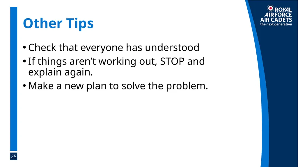 Foundation Leadership: Blue Badge The SMEAC Brief - slide 25 of 31