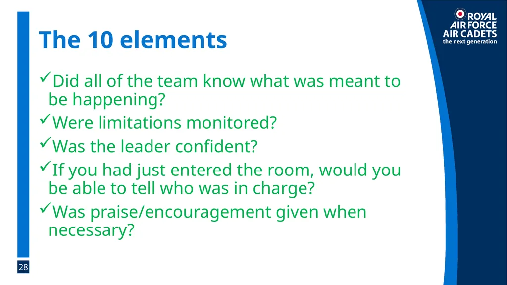 Foundation Leadership: Blue Badge The SMEAC Brief - slide 28 of 31