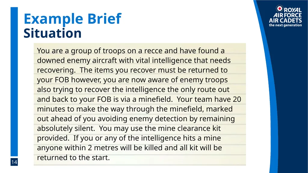 Foundation Leadership: Blue Badge The SMEAC Brief - slide 14 of 31