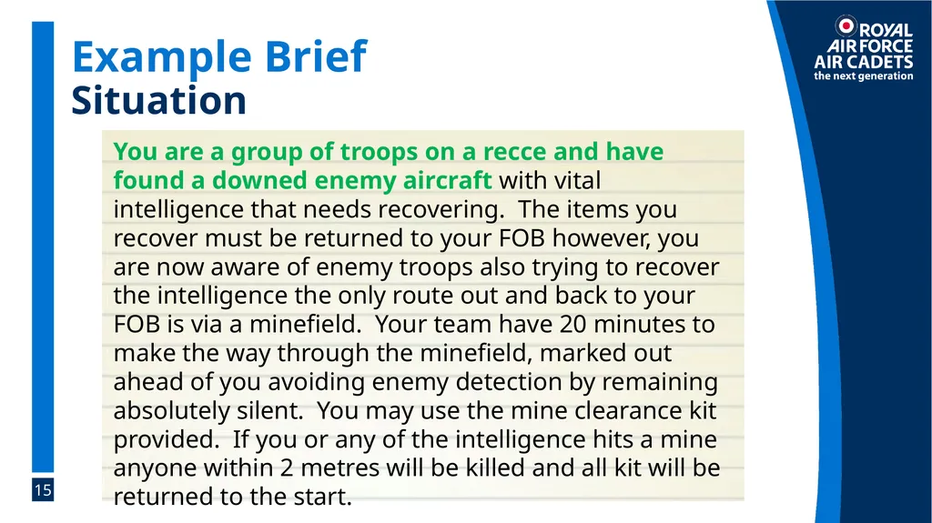 Foundation Leadership: Blue Badge The SMEAC Brief - slide 15 of 31