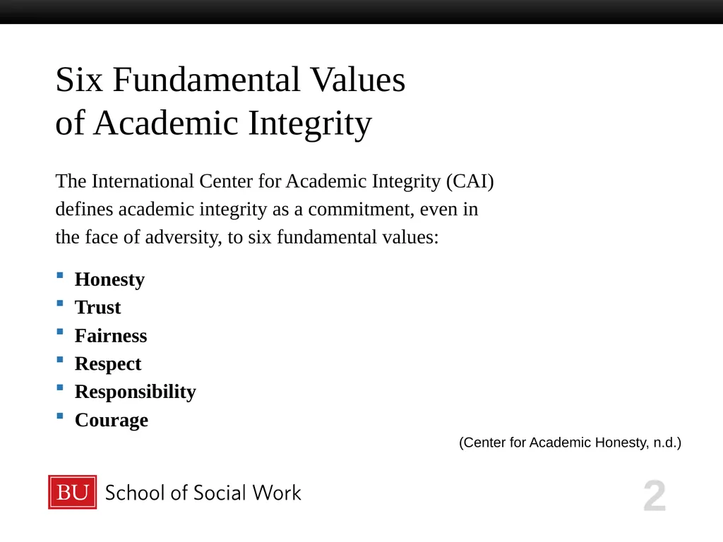 ACADEMIC HONESTY 2023-2024 Six Fundamental Values - slide 2 of 41