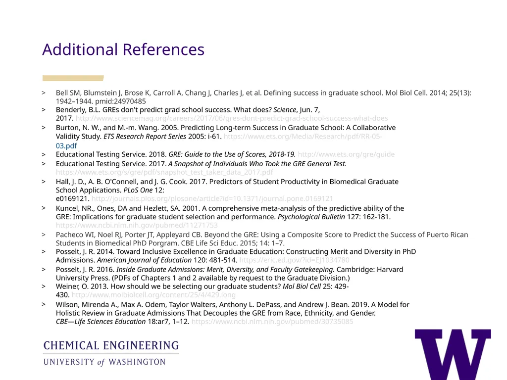 Analysis of the utility of the GRE in UW ChemE - slide 25 of 25