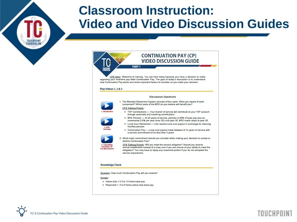 Introduction to Touchpoint Curriculum TC 1 Agenda - slide 13 of 19