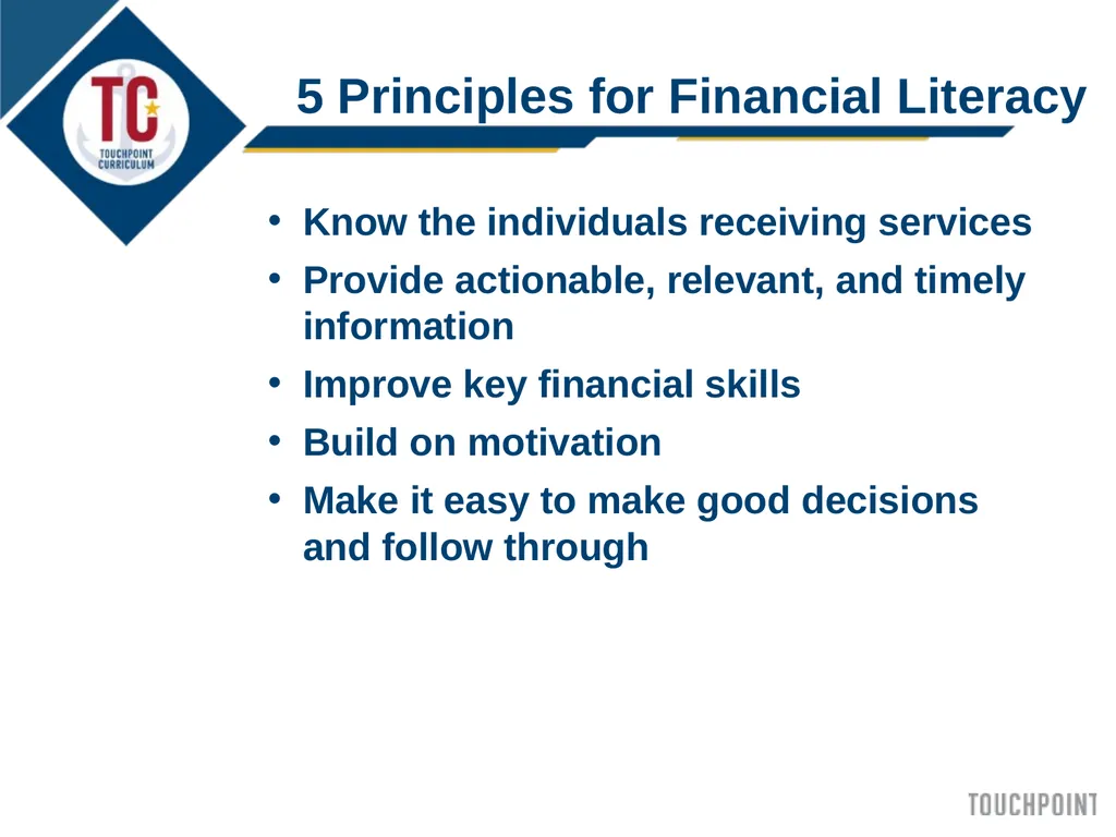 Introduction to Touchpoint Curriculum TC 1 Agenda - slide 5 of 19