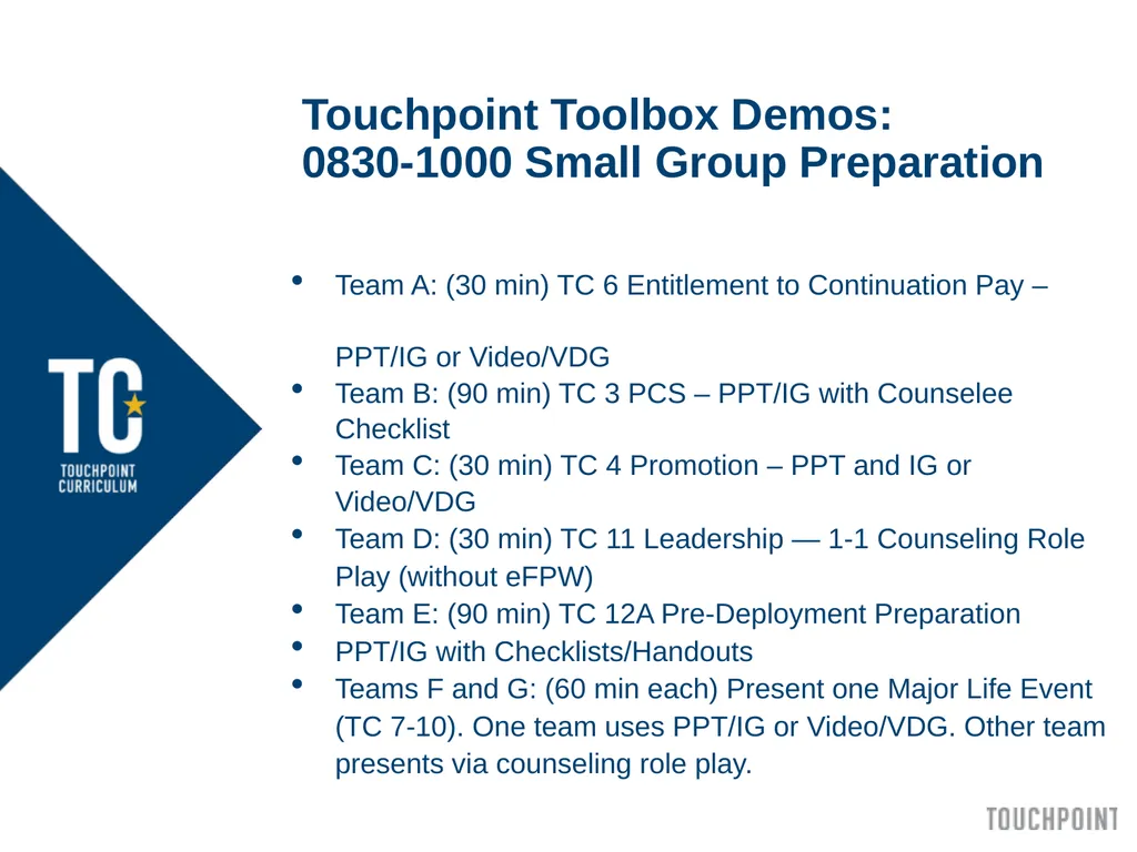 Introduction to Touchpoint Curriculum TC 1 Agenda - slide 19 of 19