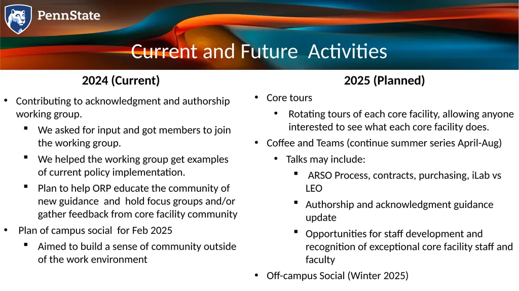 Goals Foster a sense of community among staff and - slide 9 of 9