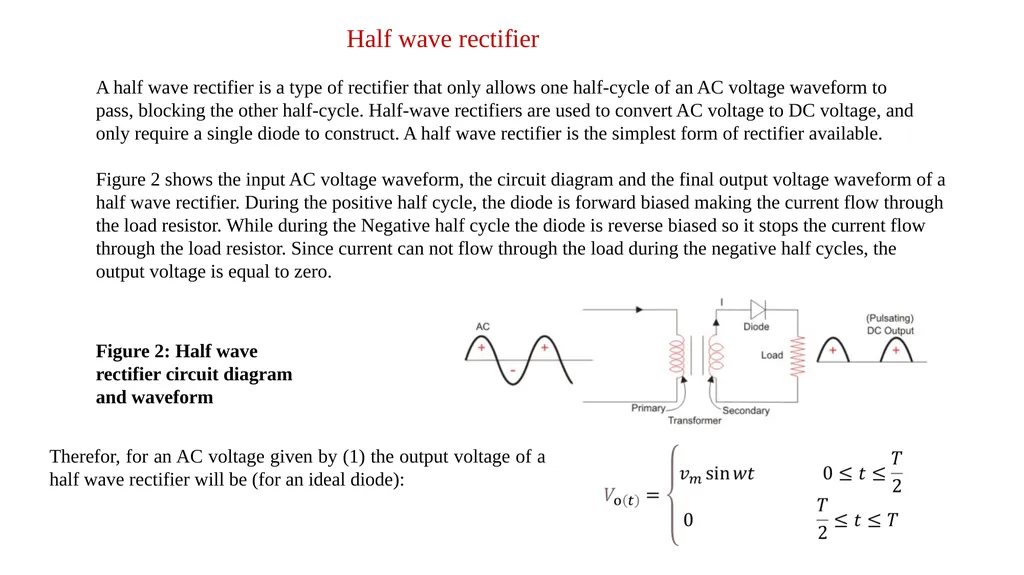Rectifiers Half wave and Full wave rectifiers - slide 6 of 16