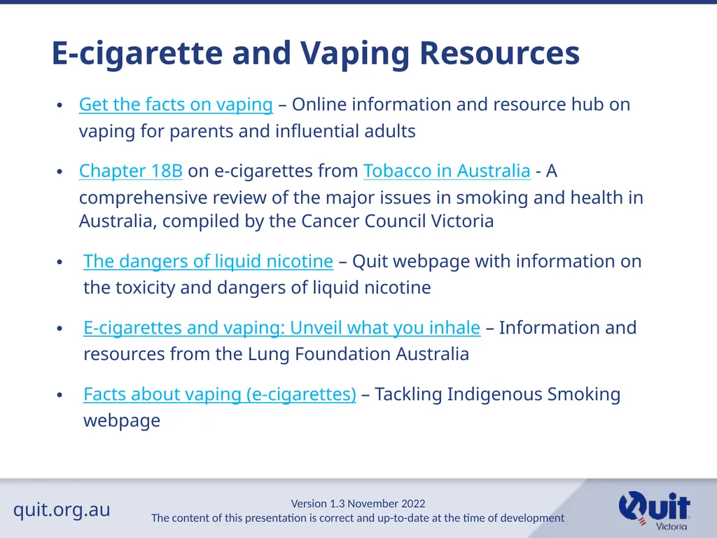 quit.org.au E-cigarettes and Vaping An Overview - slide 20 of 26