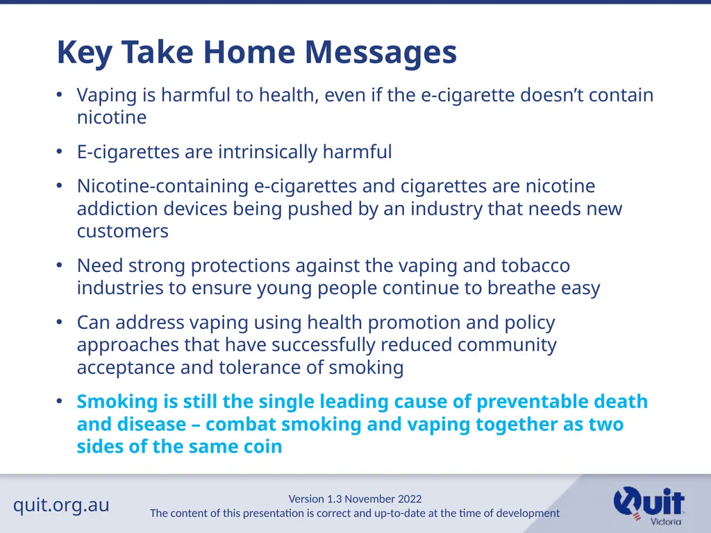 quit.org.au E-cigarettes and Vaping An Overview - slide 19 of 26