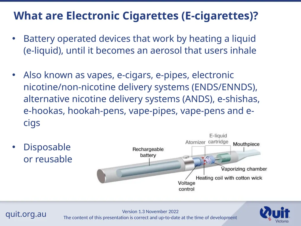 quit.org.au E-cigarettes and Vaping An Overview - slide 3 of 26