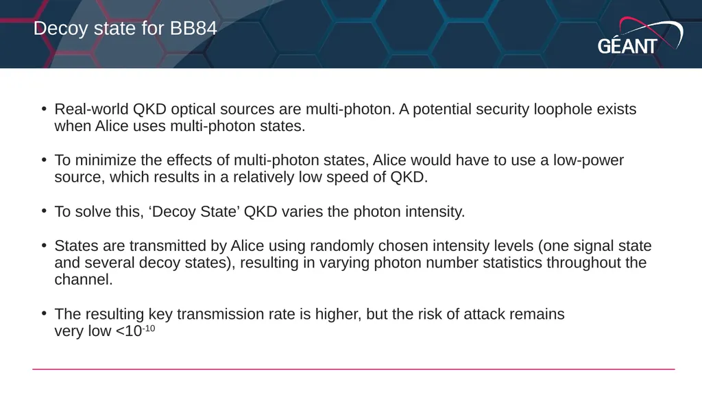 Guy Roberts Quantum Key Distribution in the GÉANT - slide 8 of 17