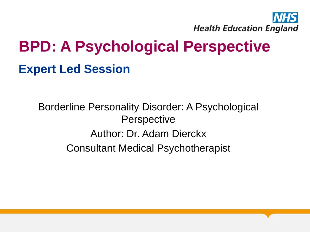 Psychotherapy BORDERLINE PERSONALITY DISORDER: A - slide 4 of 66
