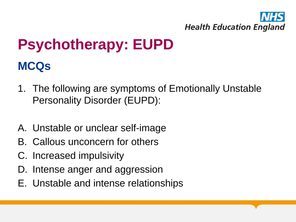Psychotherapy BORDERLINE PERSONALITY DISORDER: A - slide 60 of 66
