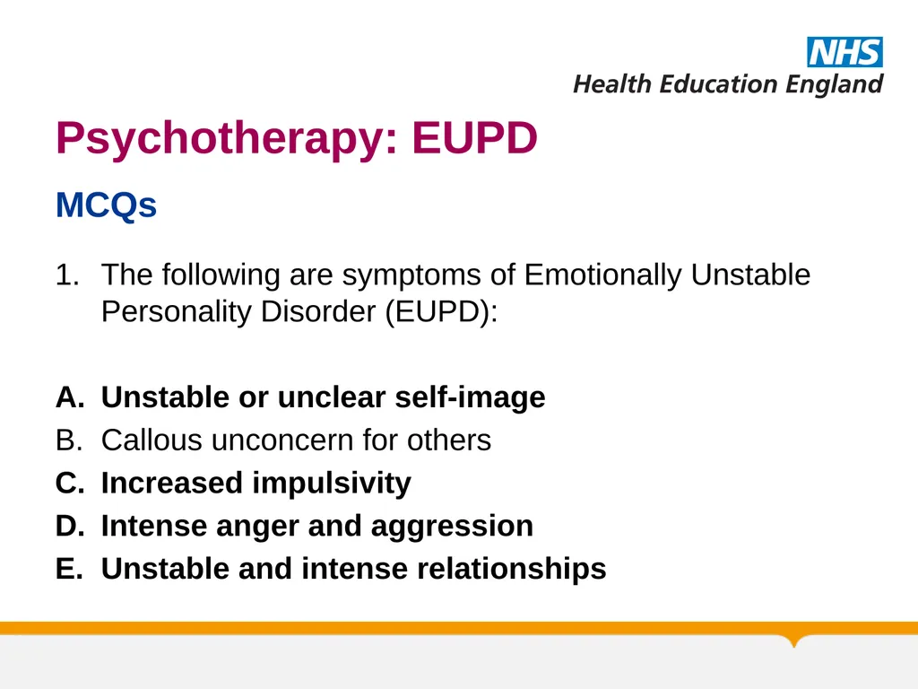 Psychotherapy BORDERLINE PERSONALITY DISORDER: A - slide 61 of 66