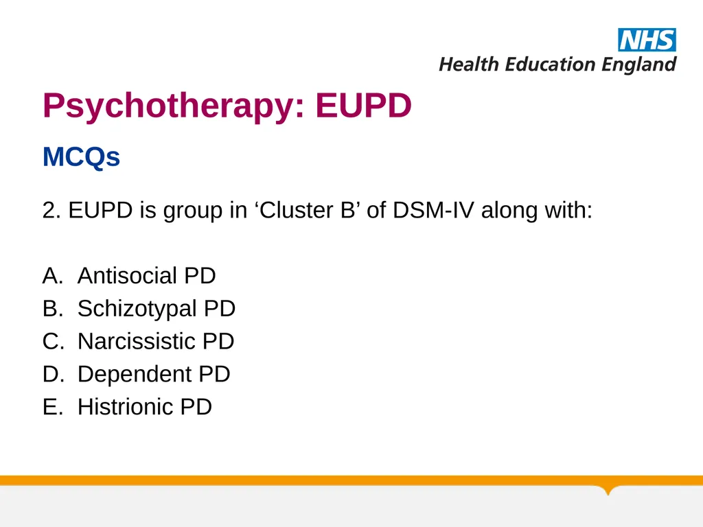 Psychotherapy BORDERLINE PERSONALITY DISORDER: A - slide 62 of 66