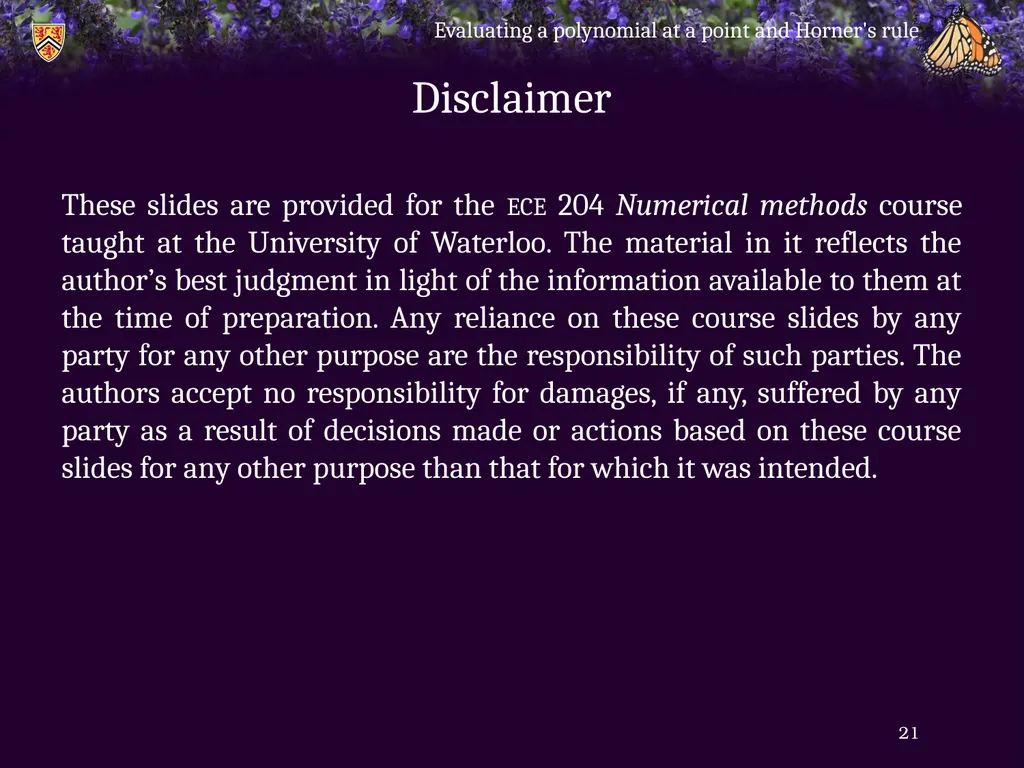 Evaluating a polynomial at a point and Horner’s - slide 21 of 21