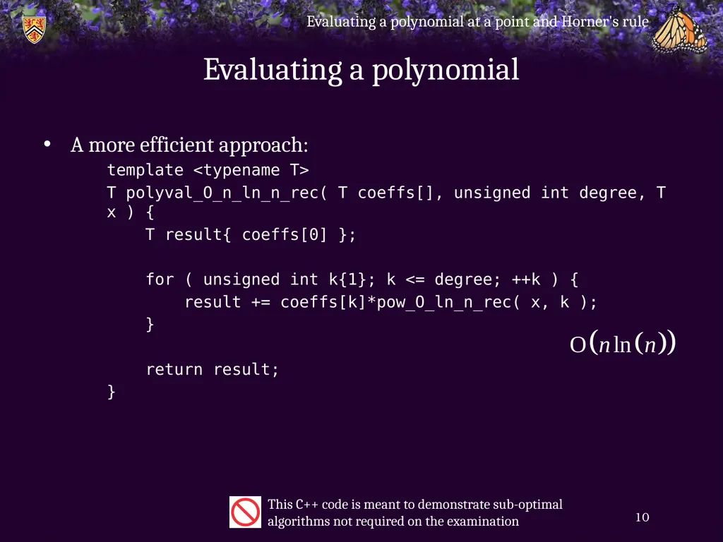 Evaluating a polynomial at a point and Horner’s - slide 10 of 21