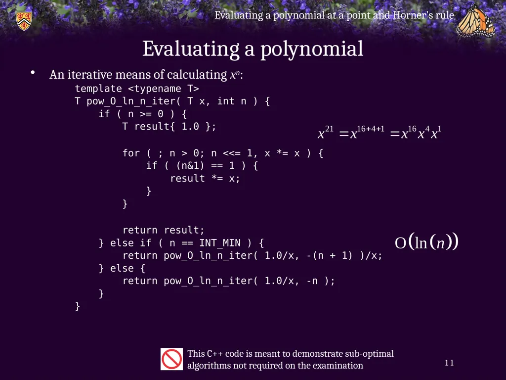 Evaluating a polynomial at a point and Horner’s - slide 11 of 21