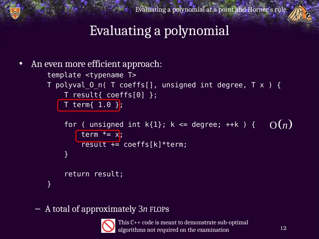 Evaluating a polynomial at a point and Horner’s - slide 12 of 21