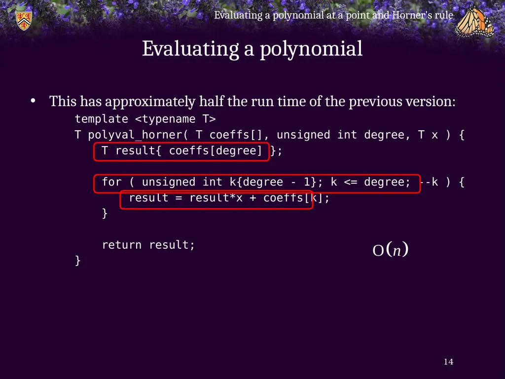 Evaluating a polynomial at a point and Horner’s - slide 14 of 21