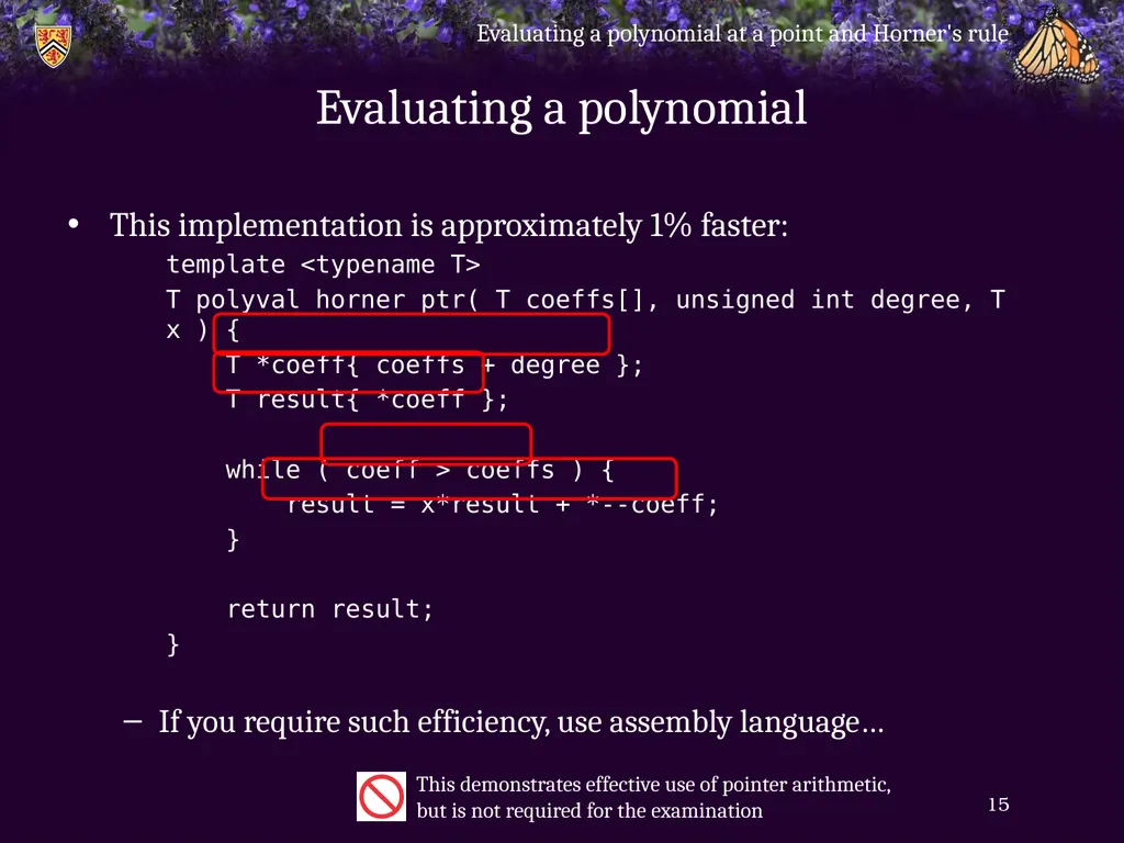 Evaluating a polynomial at a point and Horner’s - slide 15 of 21