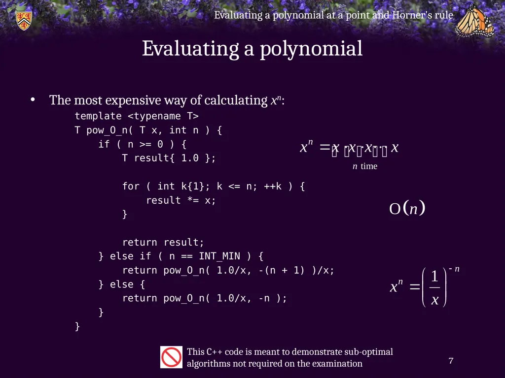 Evaluating a polynomial at a point and Horner’s - slide 7 of 21