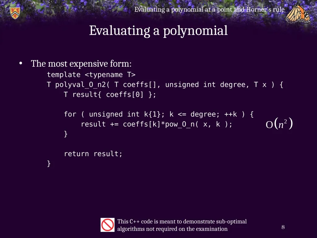 Evaluating a polynomial at a point and Horner’s - slide 8 of 21