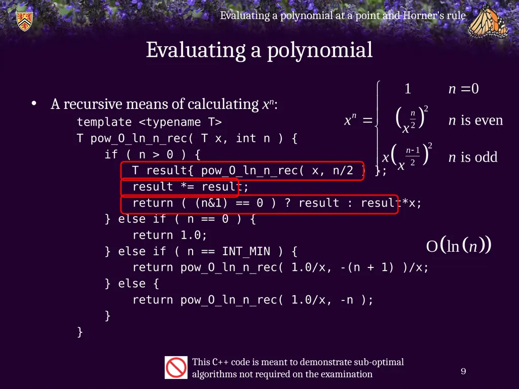 Evaluating a polynomial at a point and Horner’s - slide 9 of 21