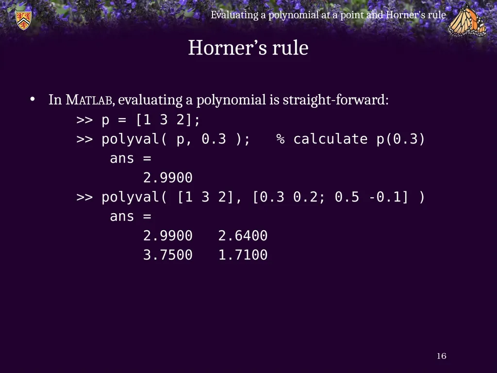 Evaluating a polynomial at a point and Horner’s - slide 16 of 21