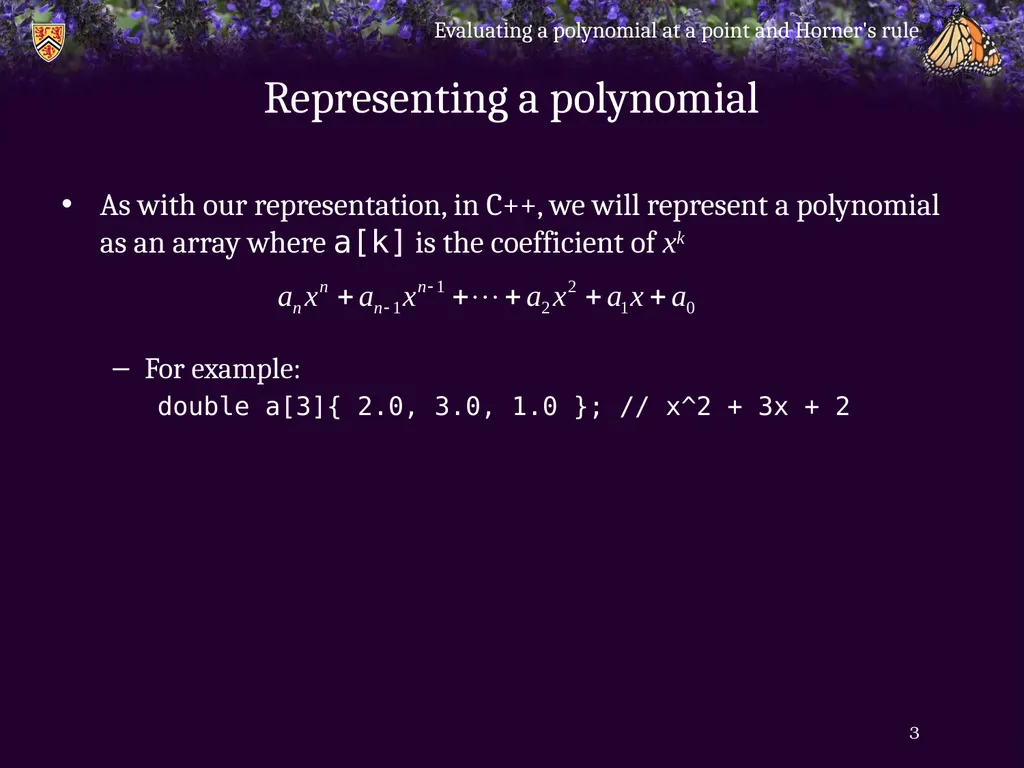 Evaluating a polynomial at a point and Horner’s - slide 3 of 21