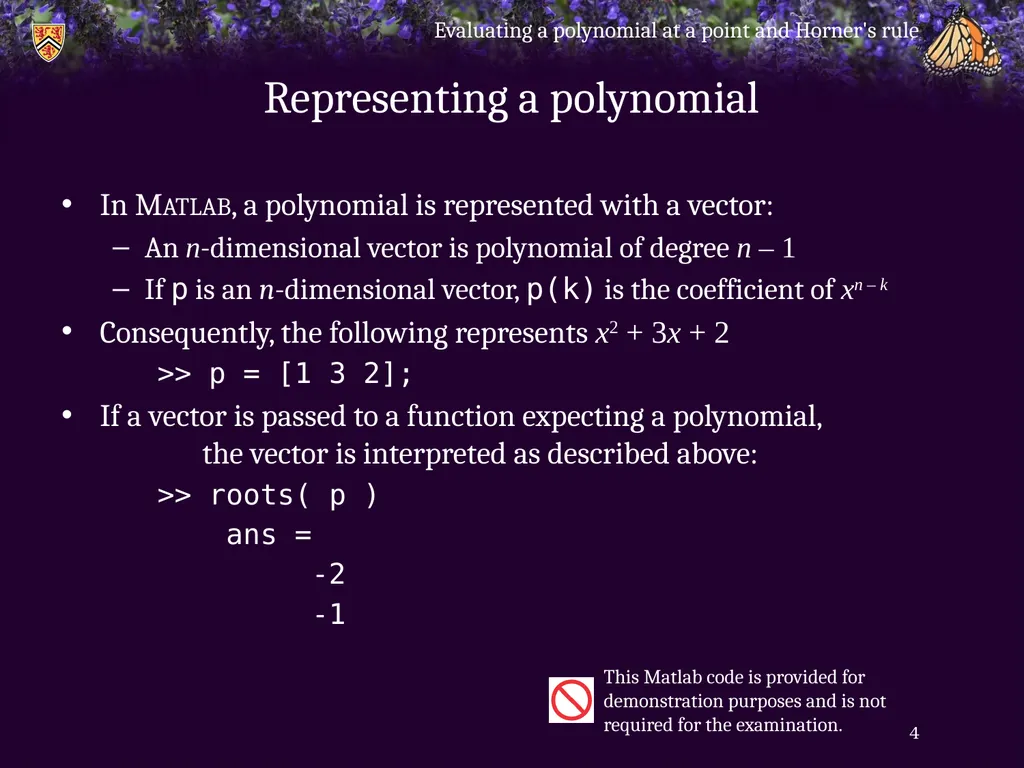 Evaluating a polynomial at a point and Horner’s - slide 4 of 21