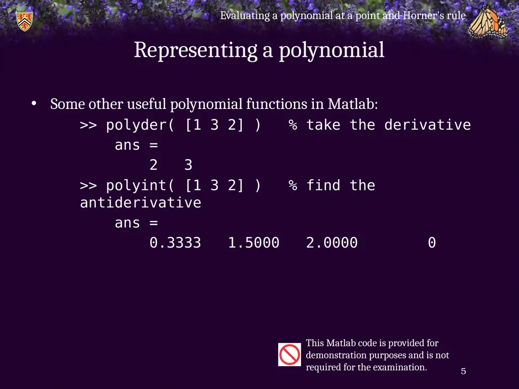 Evaluating a polynomial at a point and Horner’s - slide 5 of 21
