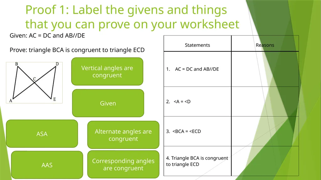 Drag and drop proofs Instructions Label the given - slide 3 of 14