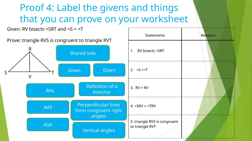 Drag and drop proofs Instructions Label the given - slide 6 of 14