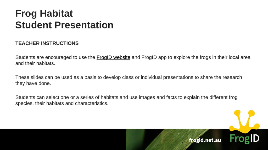 Frog Habitat Student Presentation TEACHER - slide 2 of 8