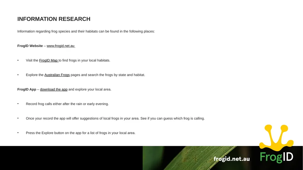 Frog Habitat Student Presentation TEACHER - slide 4 of 8