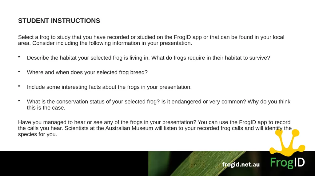 Frog Habitat Student Presentation TEACHER - slide 3 of 8