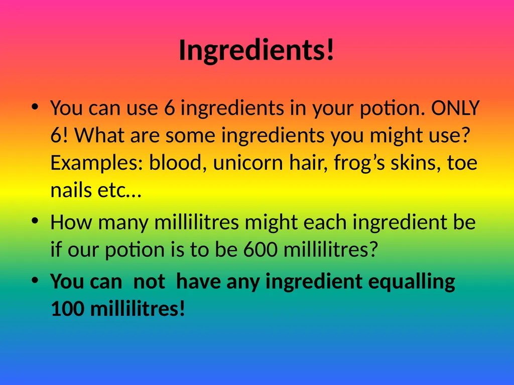 Magic Potion! Magic Potions! Measuring Volume and - slide 3 of 5