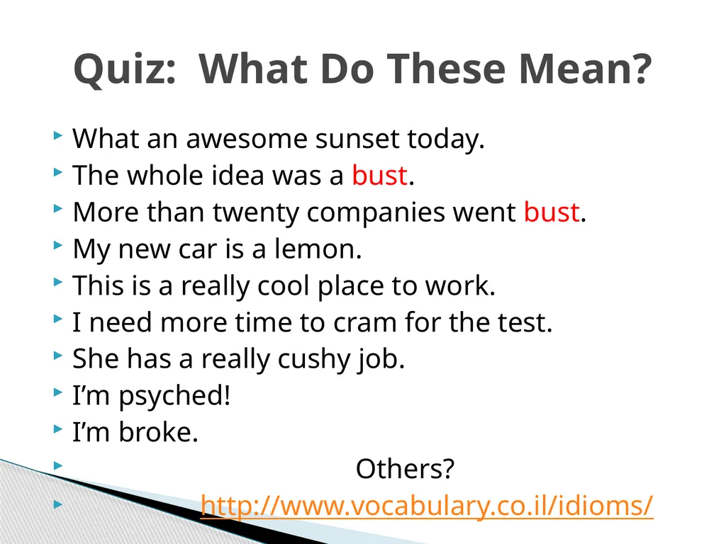 American Slang & Tongue Twisters Definition: Slang - slide 5 of 13