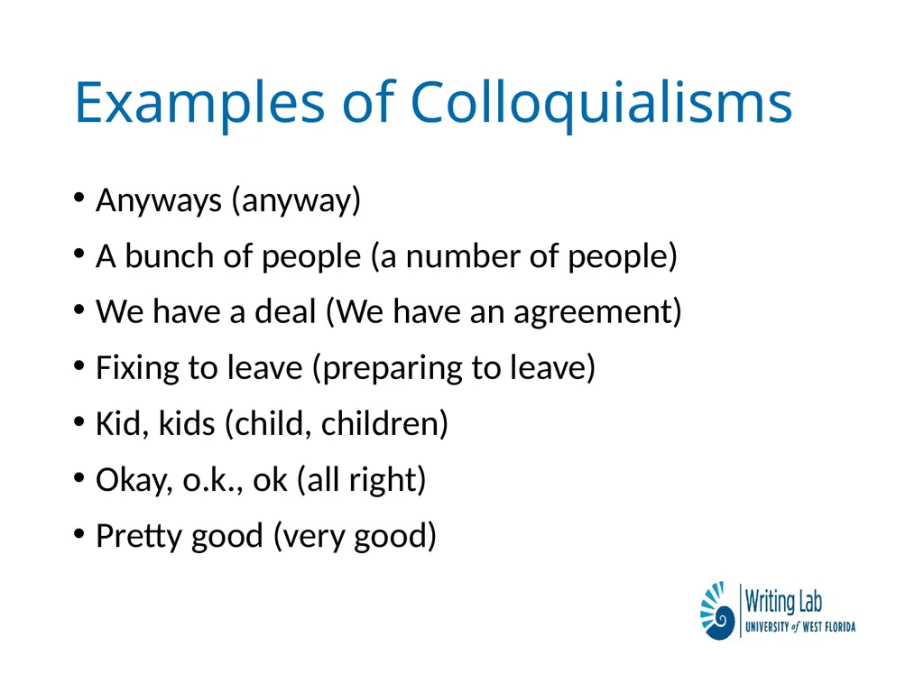 Writing Lab Conversational English: Slang, - slide 6 of 9