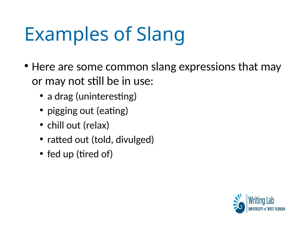 Writing Lab Conversational English: Slang, - slide 4 of 9