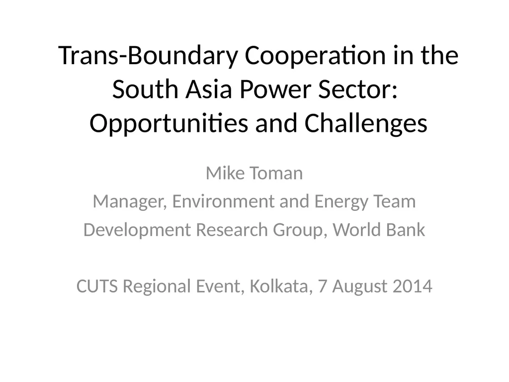 Trans-Boundary Cooperation in the South Asia Power
