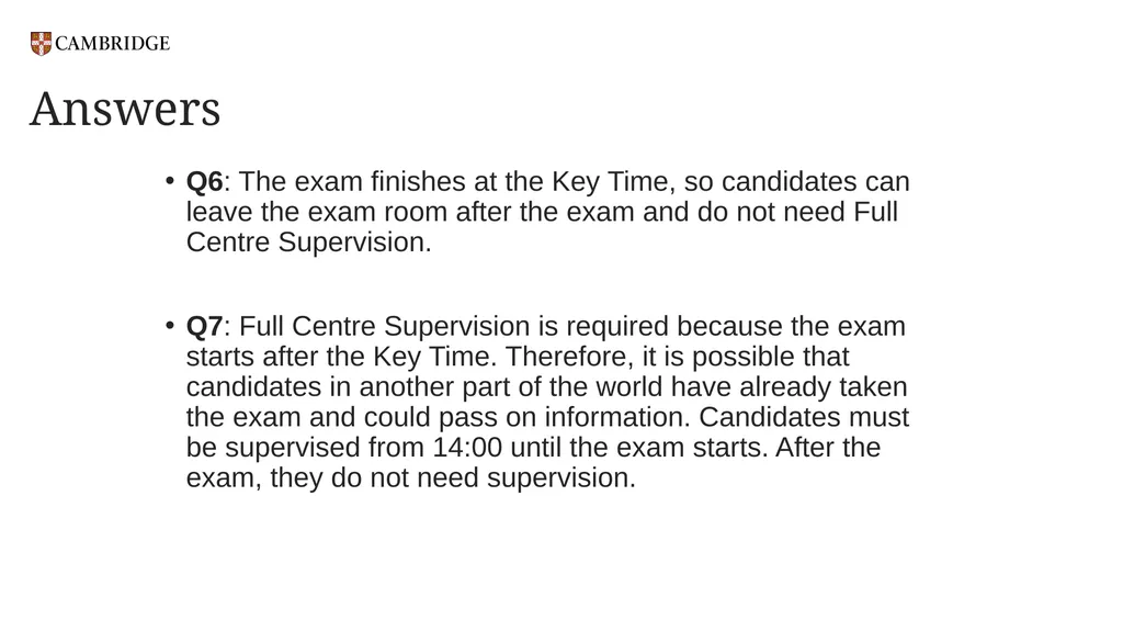 Key Times and Full Centre Supervision For - slide 20 of 24