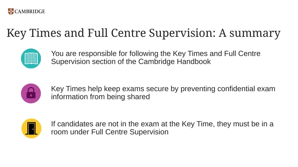 Key Times and Full Centre Supervision For - slide 22 of 24